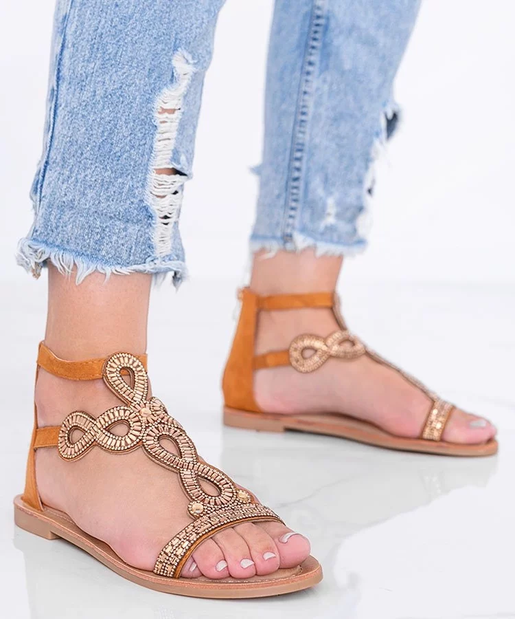 Camelowe sandały ozdobione cyrkoniami Cersi