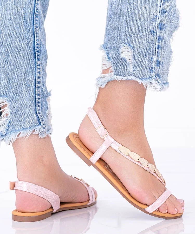 Różowe sandały holograficzne damskie Moon