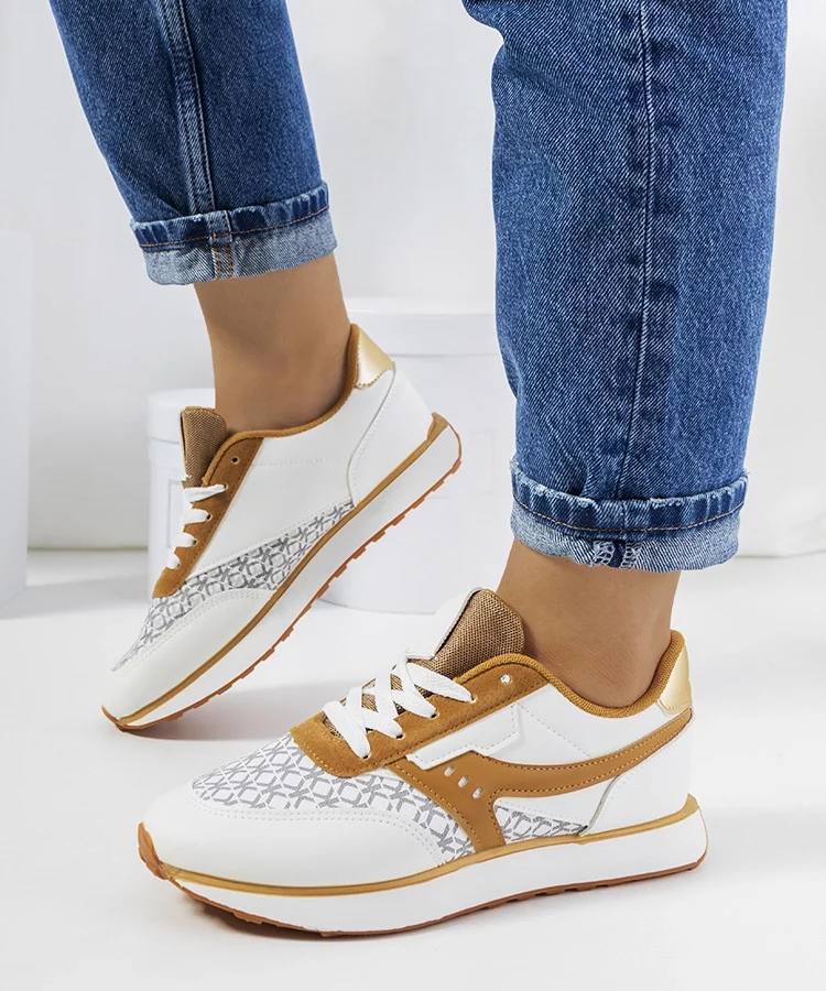 Biało brązowe sneakersy damskie Chiara
