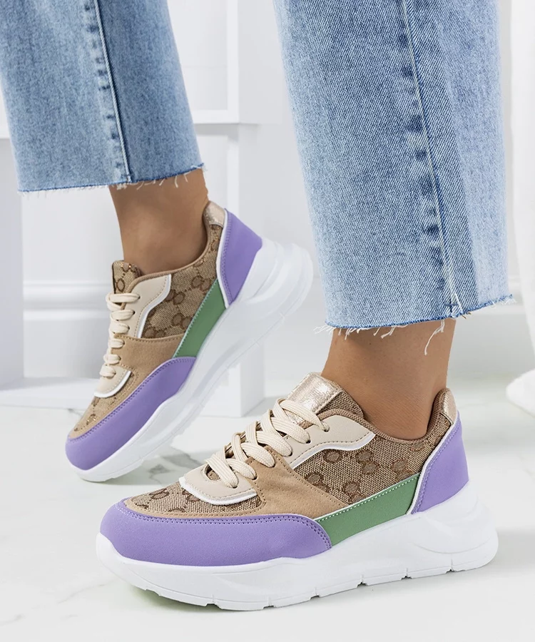 Beżowo fioletowe sneakersy damskie Elyne