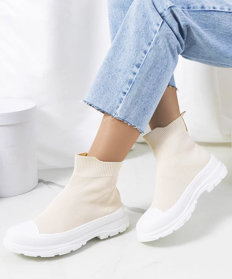 Beżowe sneakersy za kostkę Miki