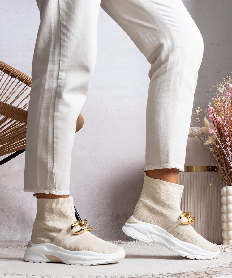 Beżowe sneakersy z łańcuchem Taryn