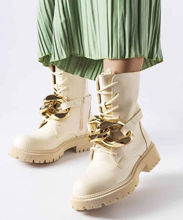 Beżowe traperki z łańcuchem Galar