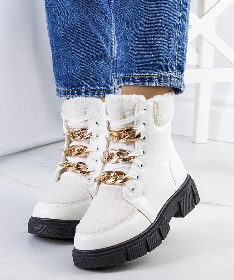 Białe botki z kożuszkiem Boren