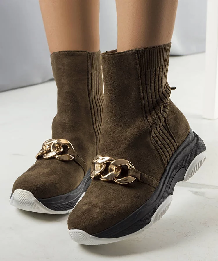 Zielone ocieplane botki z łańcuchem Ulster