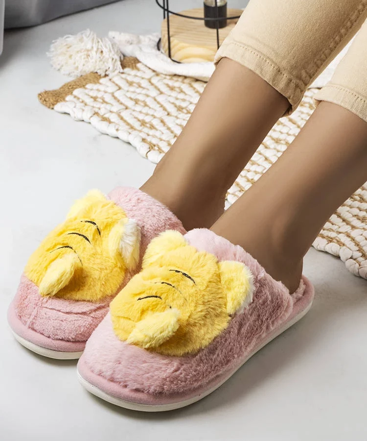 Różowo-żółte miękkie kapcie Bee