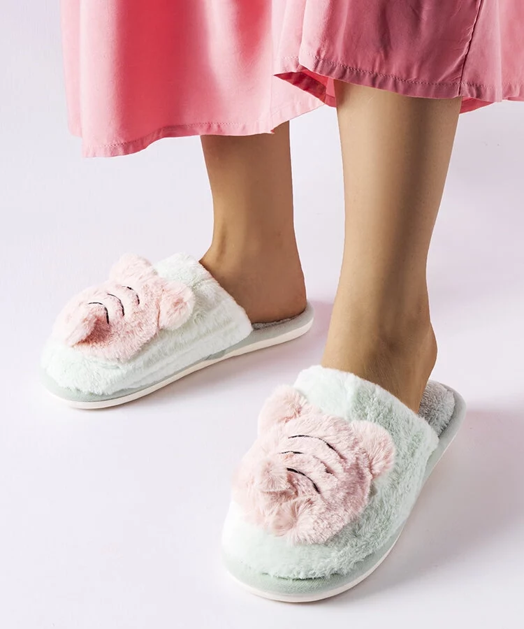 Zielono-różowe miękkie kapcie Bee