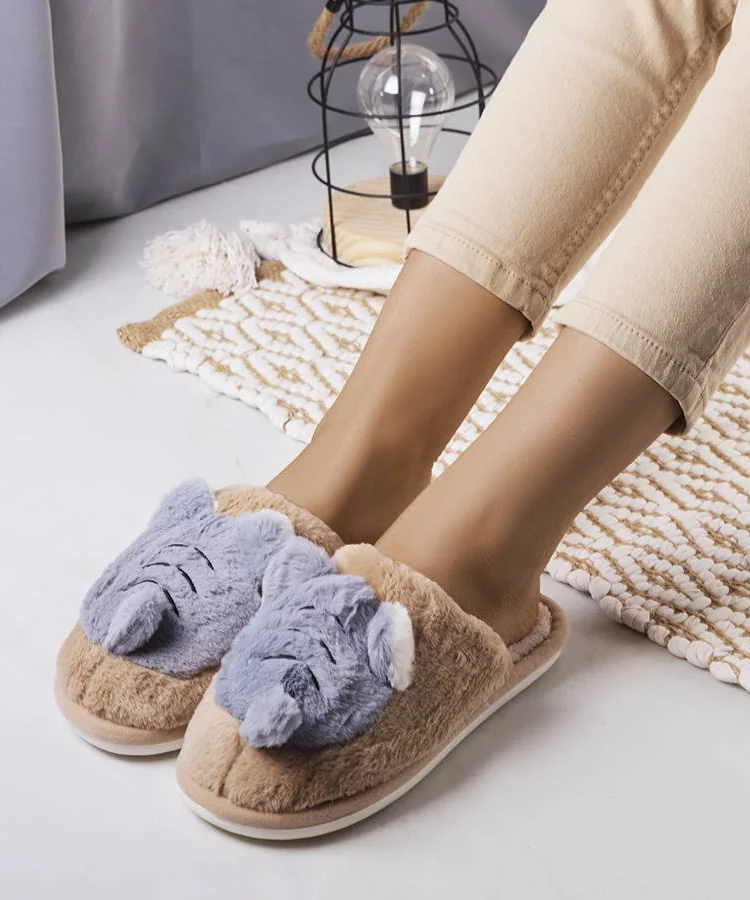 Beżowo-szare miękkie kapcie Bee