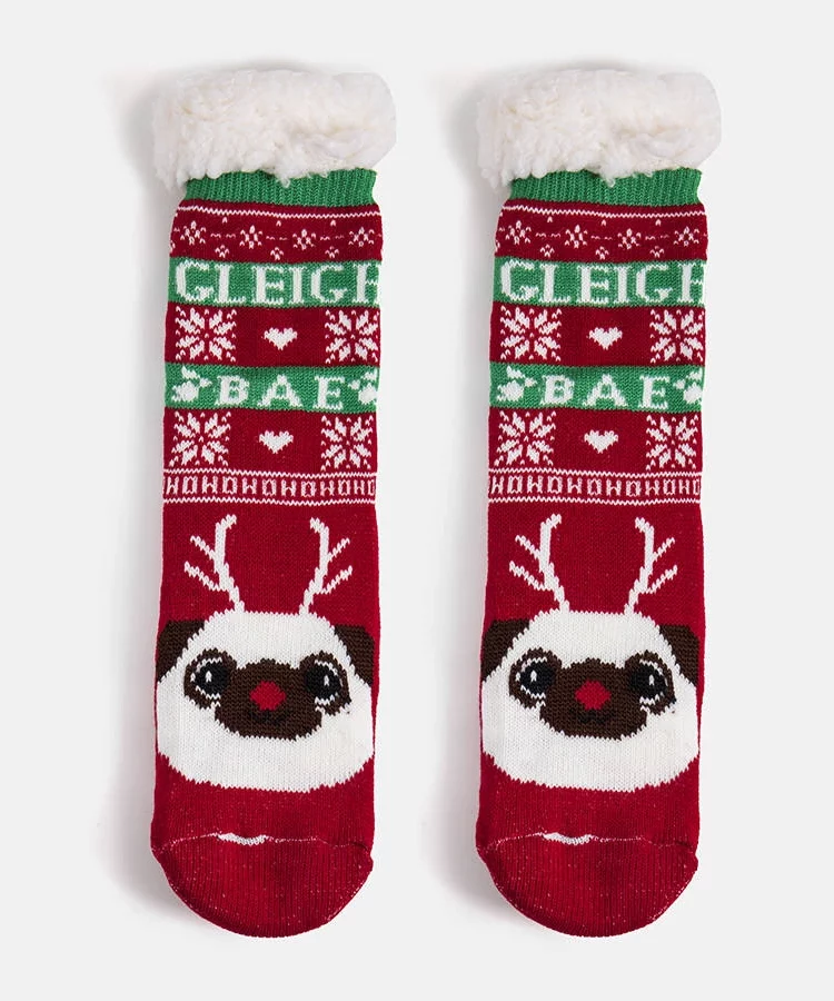 Czerwone ocieplane skarpety z Pieskiem Challi