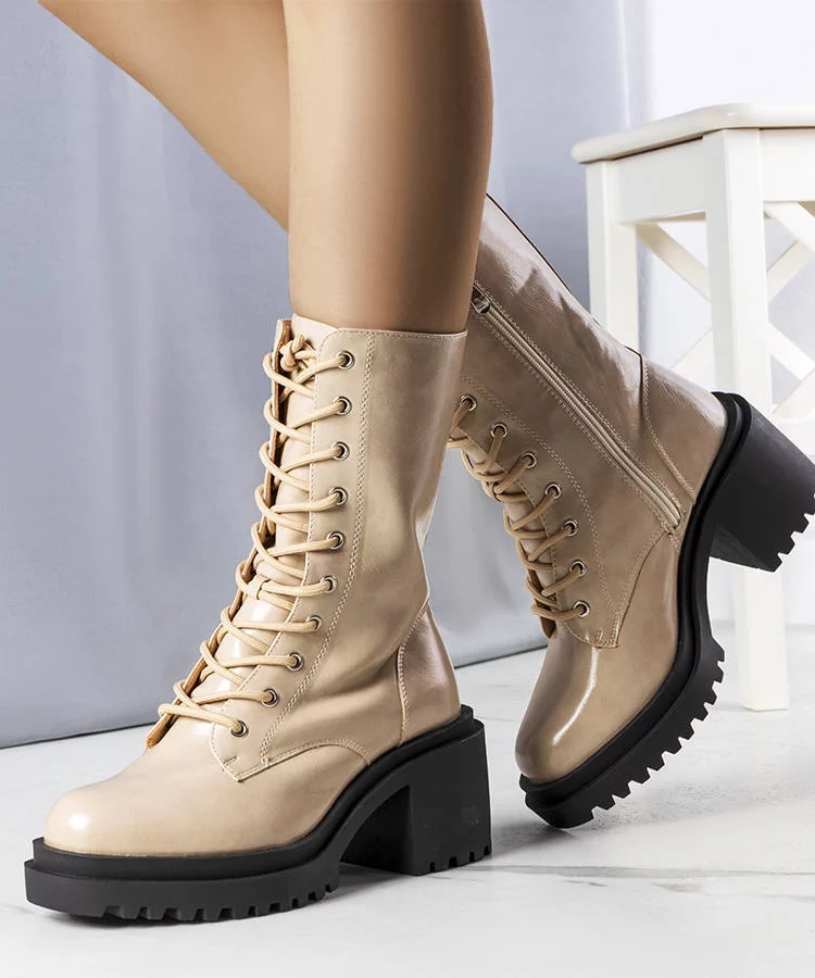 Beżowe ocieplane botki na obcasie Verno