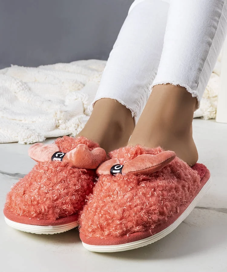 Ciemnoróżowe kapcie z futerkiem Rosny