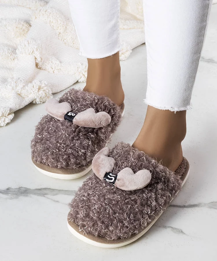 Brązowe kapcie z futerkiem Rosny