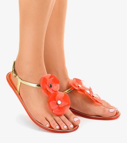 Czerwone klapki z kwiatkiem KG19P