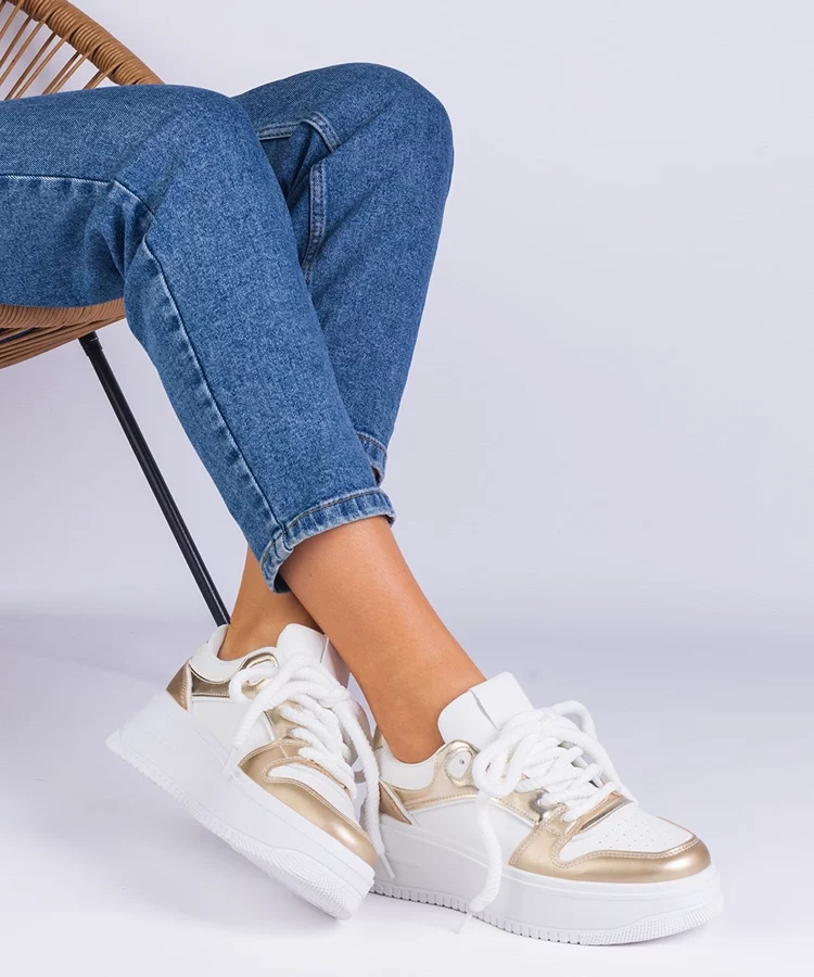 Biało-złote sneakersy na platformie Ivalda
