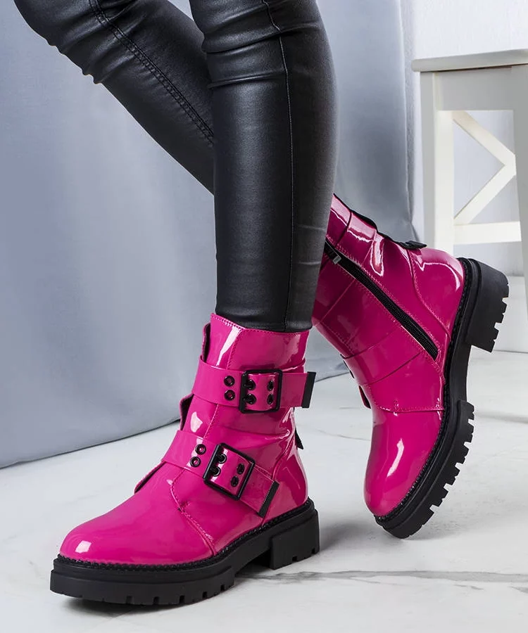 Różowe lakierowane ocieplane botki Faleri