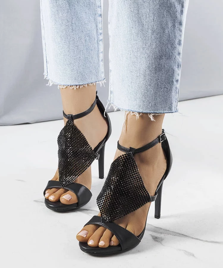 Czarne eleganckie sandałki na szpilce Caleb