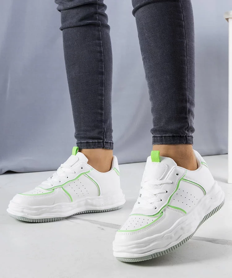 Białe sneakersy z zielonymi wstawkami Nettie