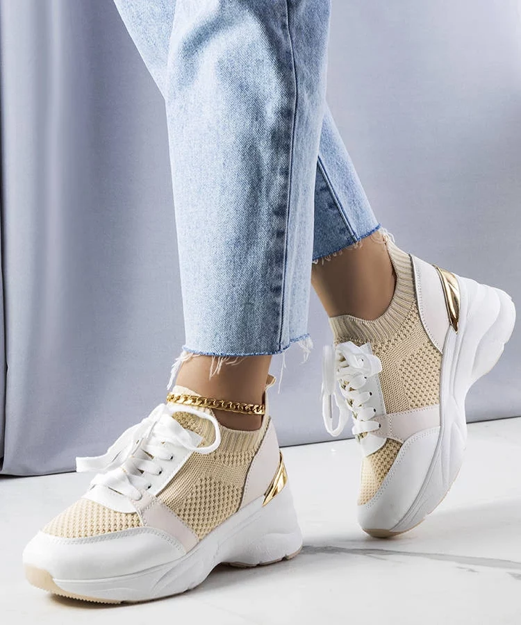 Beżowe sneakersy na koturnie Ann