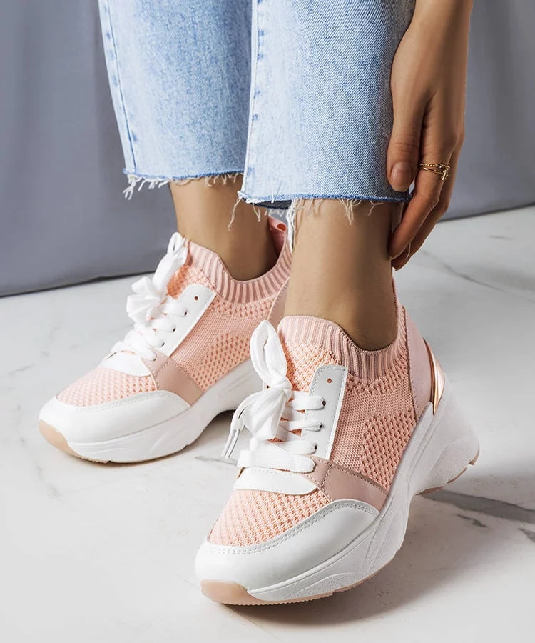Różowe sneakersy na koturnie Ann
