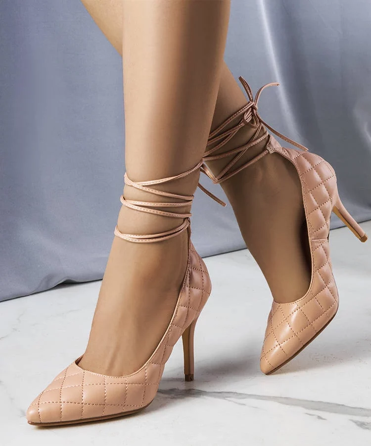 Różowe pikowane szpilki z wiązaniem Rosie