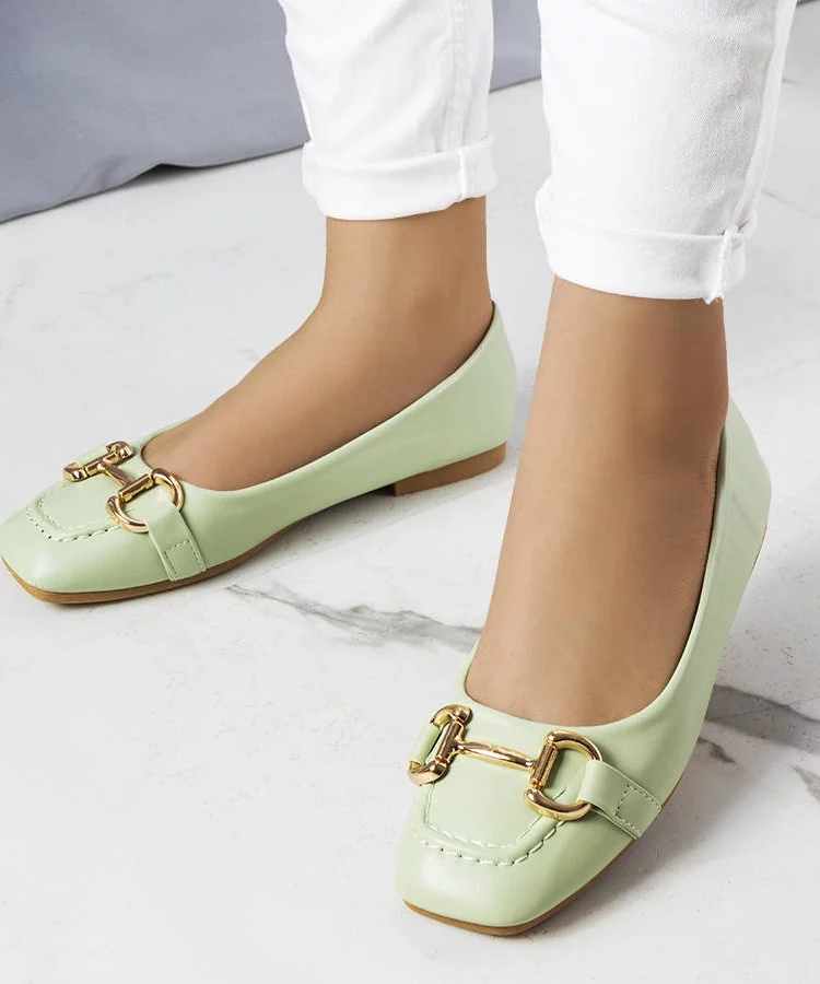 Zielone balerinki ze złotym zdobieniem Iris