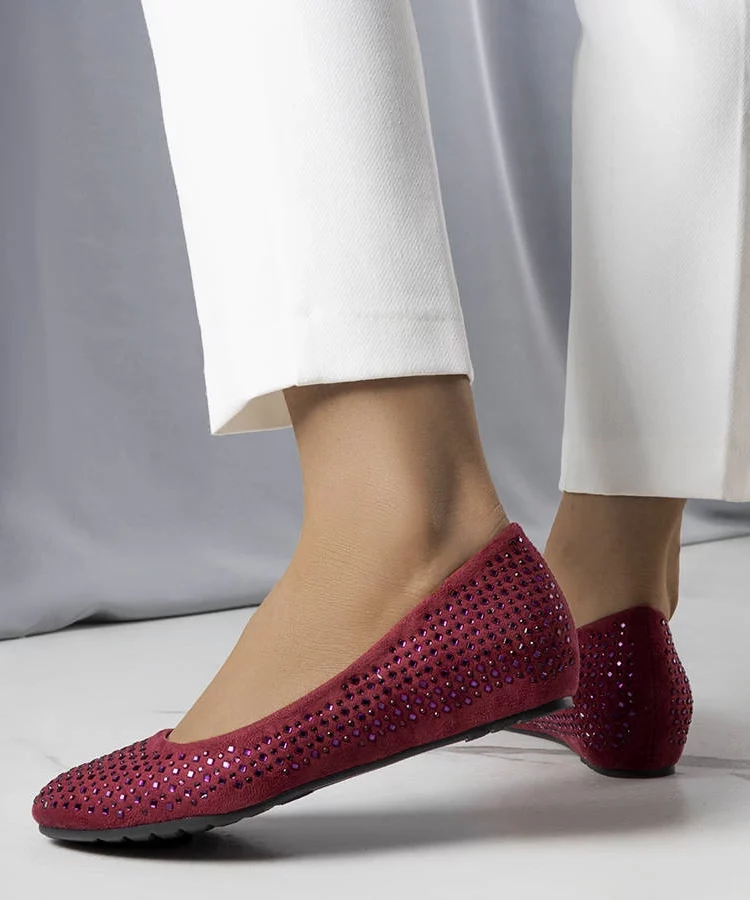 Bordowe balerinki na krytej koturnie Julie