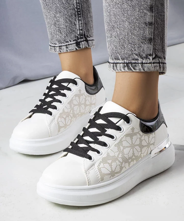 Biało-czarne sneakersy zdobione perforacją Erin