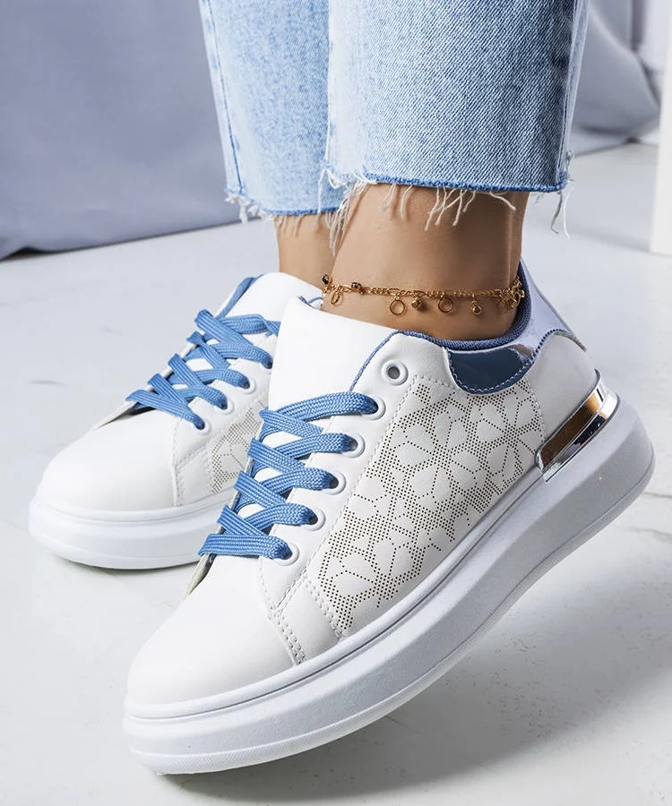 Biało-nieieskie obuwie zdobione perforacją Erin