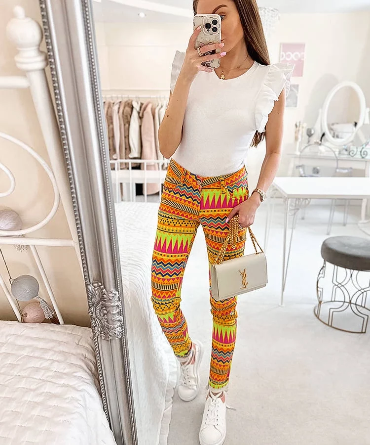 Wielokolorowe wzorzyste spodnie Briard