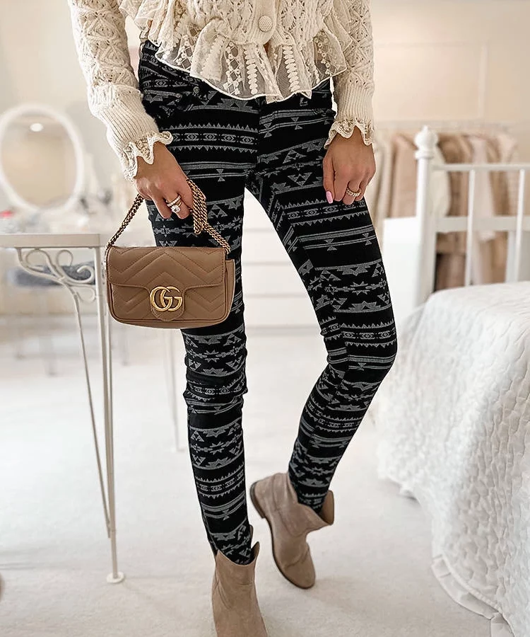 Czarne wzorzyste spodnie materiałowe Marcoux