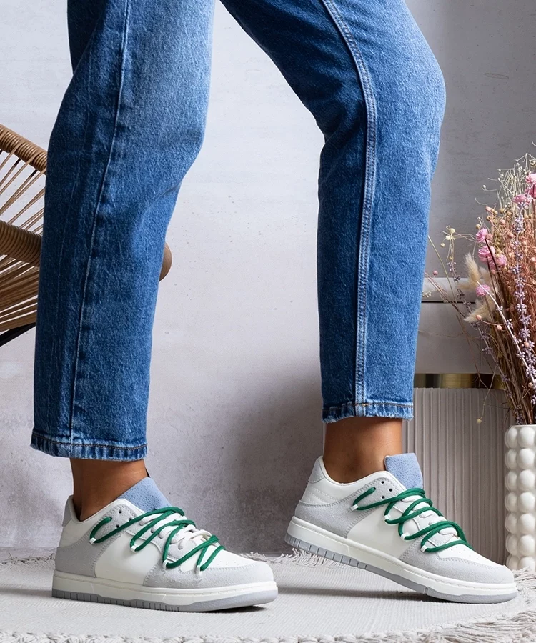 Szare sneakersy trampki z zielonymi sznurówkami Arcobaleno