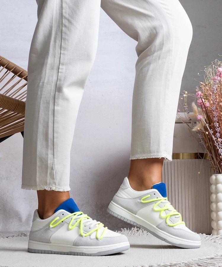 Szare sneakersy trampki z neonowymi sznurówkami Arcobaleno