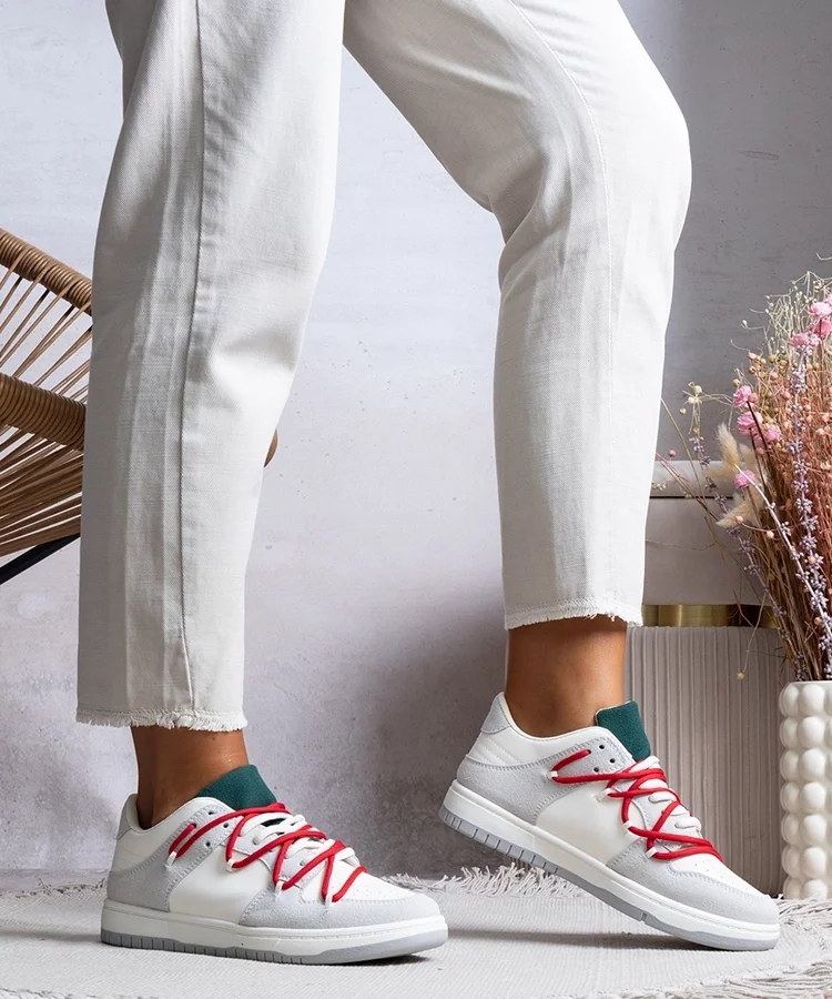 Szare sneakersy trampki z czerwonymi sznurówkami Arcobaleno