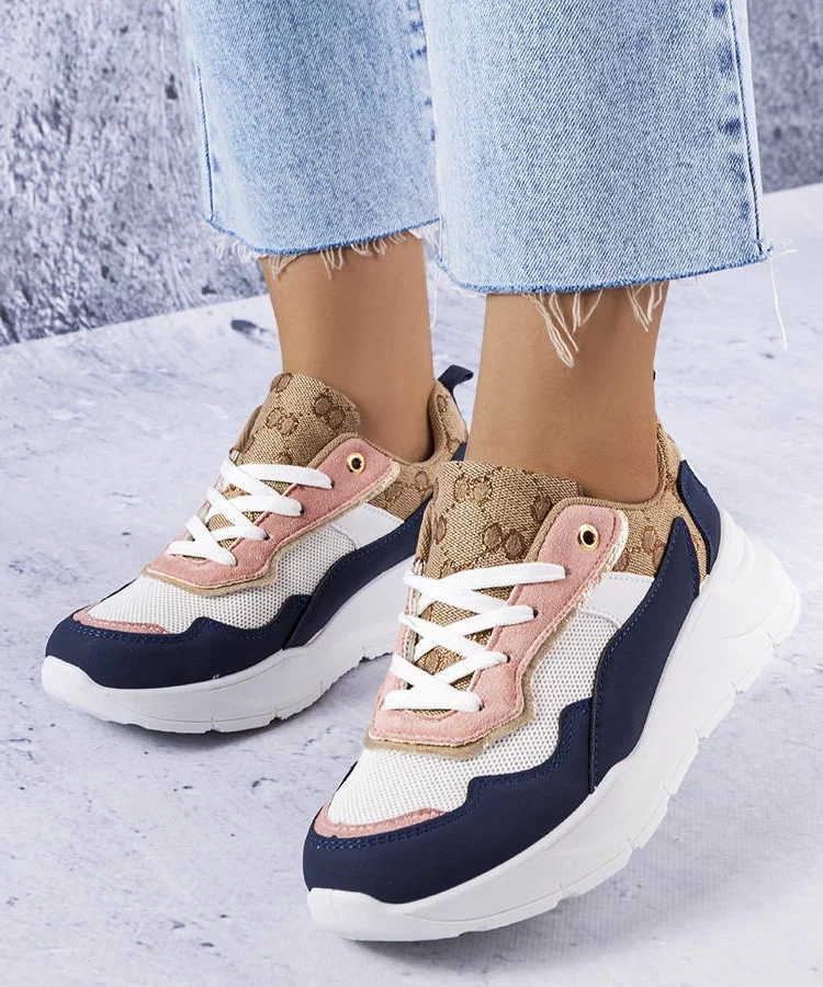 Granatowe sneakersy ze złotym wstawkami Lebrun
