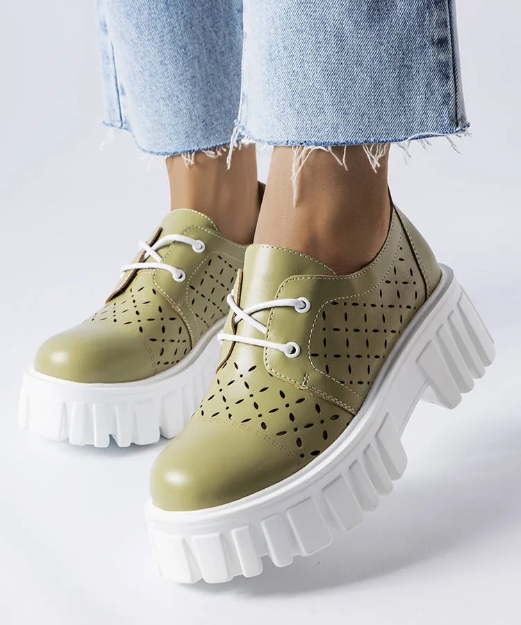 Zielone ażurowe masywne półbuty Camus