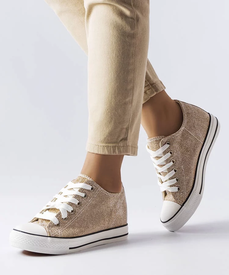 Złote brokatowe trampki na koturnie Crete