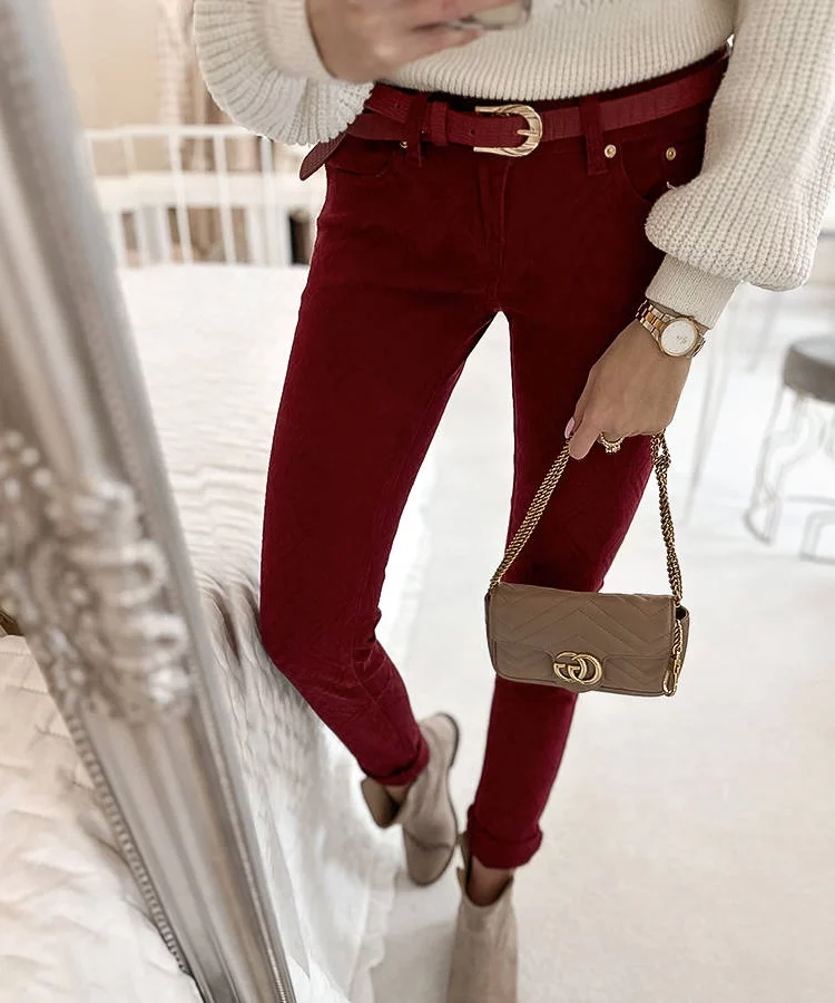 Bordowe spodnie materiałowe Chevrette