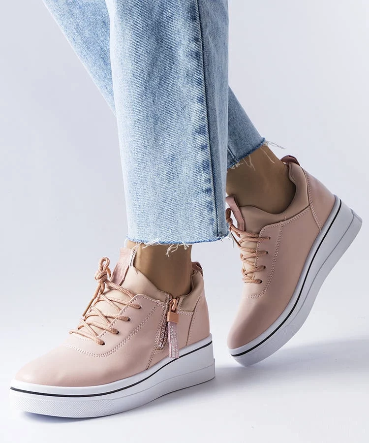 Różowe sneakersy na niskiej koturnie Mathieu