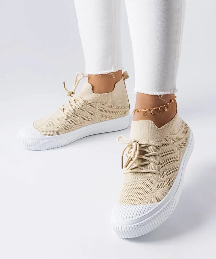 Beżowe trampki z elastycznego materiału Polaire