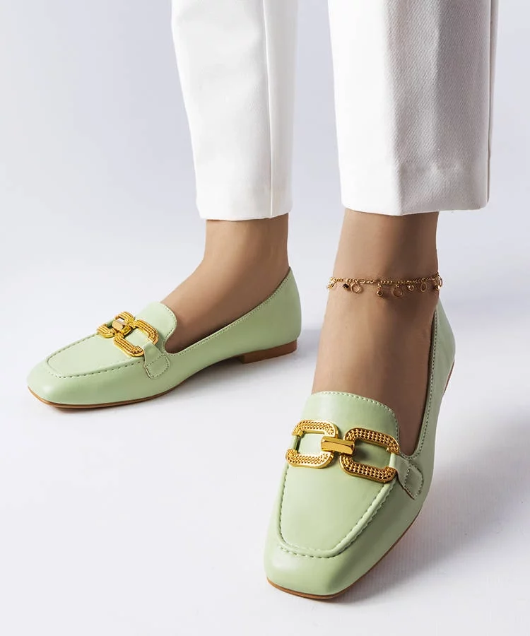 Zielone mokasyny z klamerką Rousseau
