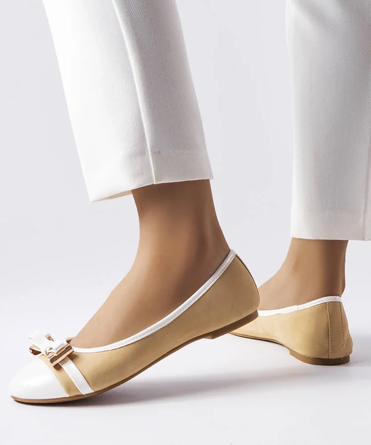 Biało-beżowe balerinki z kokardką Dufour