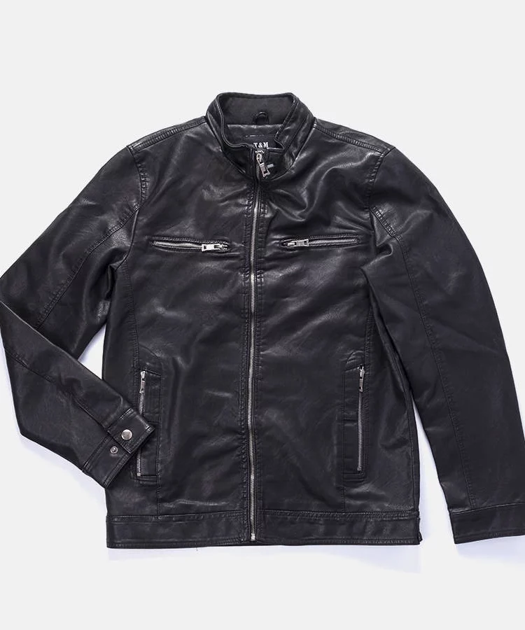 Czarna męska kurtka z imitacji skóry Leverett