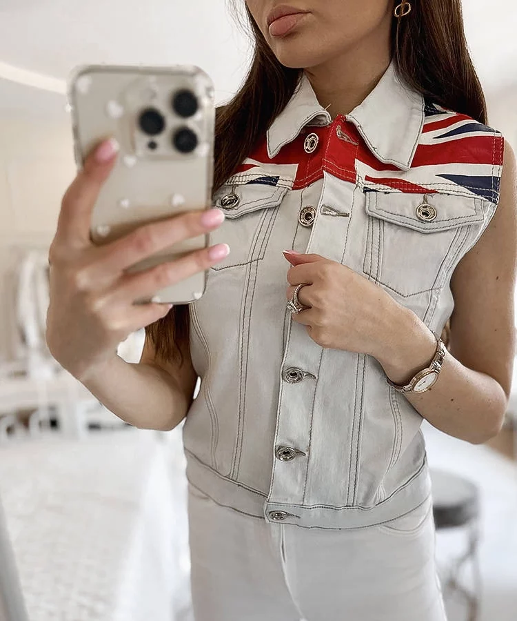 Niebieska jeansowa kamizelka damska Britty