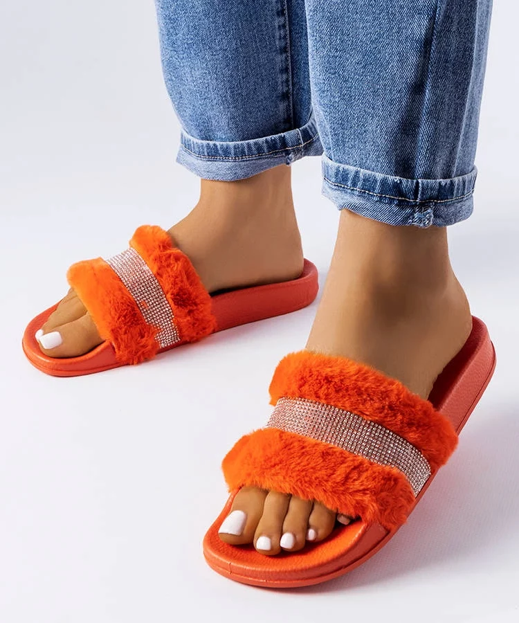 Pomarańczowe klapki z cyrkoniami Carrito