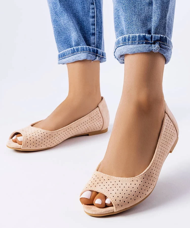 Beżowe ażurowe balerinki Agate