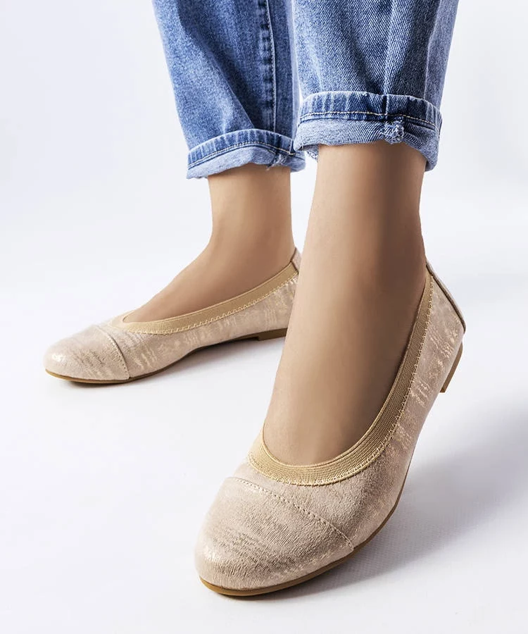 Beżowe metaliczne balerinki Crummit