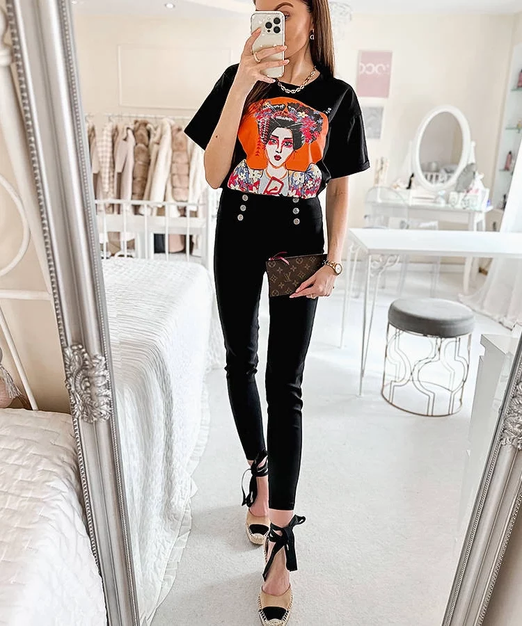 Czarne legginsy zdobione guzikami Boulanger