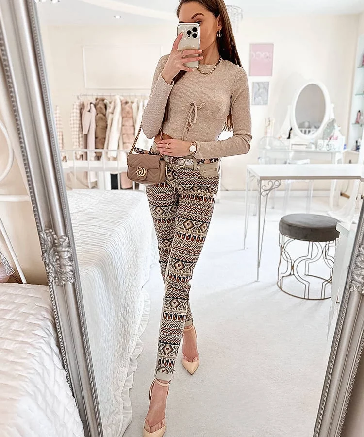 Beżowe wzorzyste spodnie Lévesque