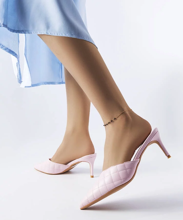 Różowe pikowane klapki na szpilce Lambert