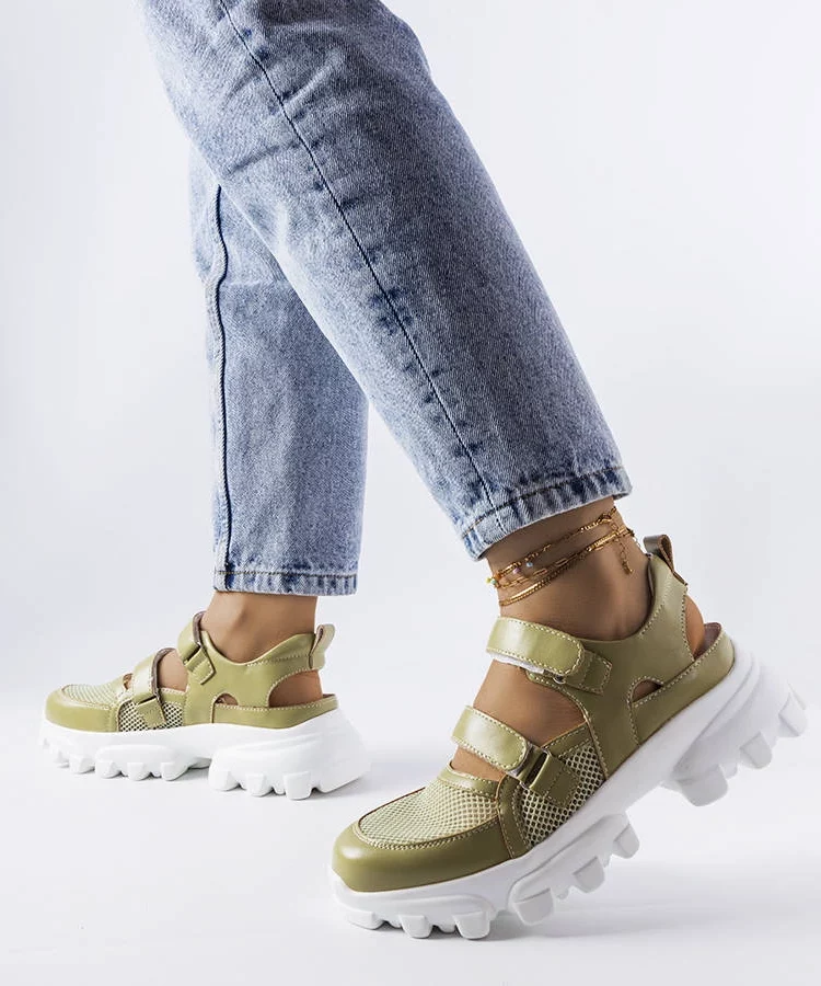 Zielone sneakersy na masywnej podeszwie Djurs